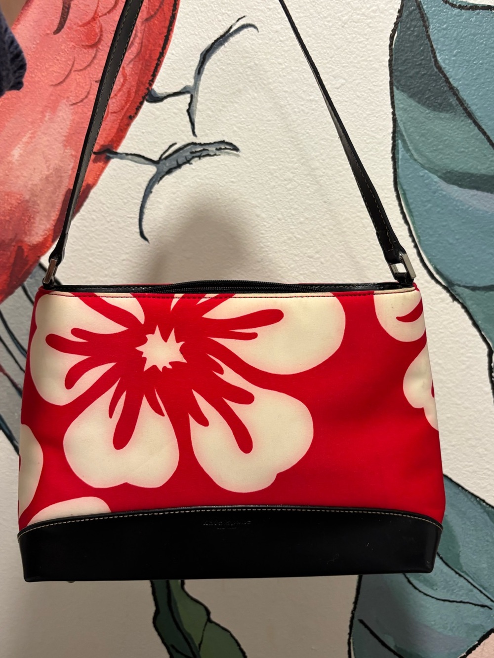 Kate Spade New York Vintage Red Hibiscus Floral Shoulder Bag Y2K Nylon